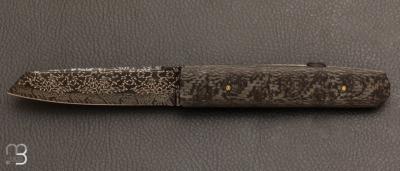 Couteau custom à pompe fibre de carbone et damas par Eric Depeyre