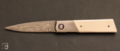 Stéphane Sagric " Gentleman " custom folding knife - Mammoth ivory and damask blade