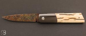"Gentleman" custom pocket knife by Stéphane Sagric - Mammoth ivory / Zirconium and "dragon skin" damask