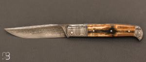 Couteau " Rumilly " custom par David Brenire - Lame damas feuillet