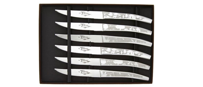 Coffret de 6 couteaux de table LE THIERS Paysage par Roger Orfvre