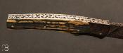 Couteau de collection manche en mammouth et lame damas par Alain Conesa - Acier & Cuir