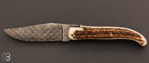 Couteau " Laguiole Chasse " par Laguiole en Aubrac - Bois de cerf et lame damas