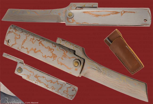 Couteau japonais pliant SAJI Higonokami damas laiton cuivre ref TS125