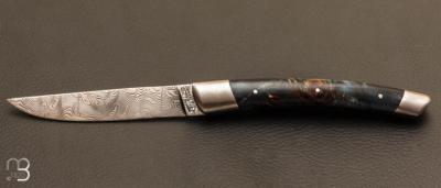 Couteau " Le Thiers " 12 cm Loupe de peuplier teinte stabilise et lame damas par Le Fidle