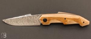    Couteau  "  Liner-Lock " custom par Romain Lopez - Ivoire de mammouth et lame en Damasteel