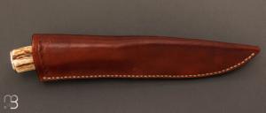 Couteau " Custom " en bois de cerf et lame en 100C6 par Laurent Gaillard
