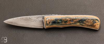 Couteau " pimontais custom " de Richard Ciachera - Ivoire de mammouth et damas