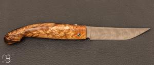 Couteau "  Tétras  " à système racine de marronnier stabilisée et lame damas par Jean-Paul Tisseyre