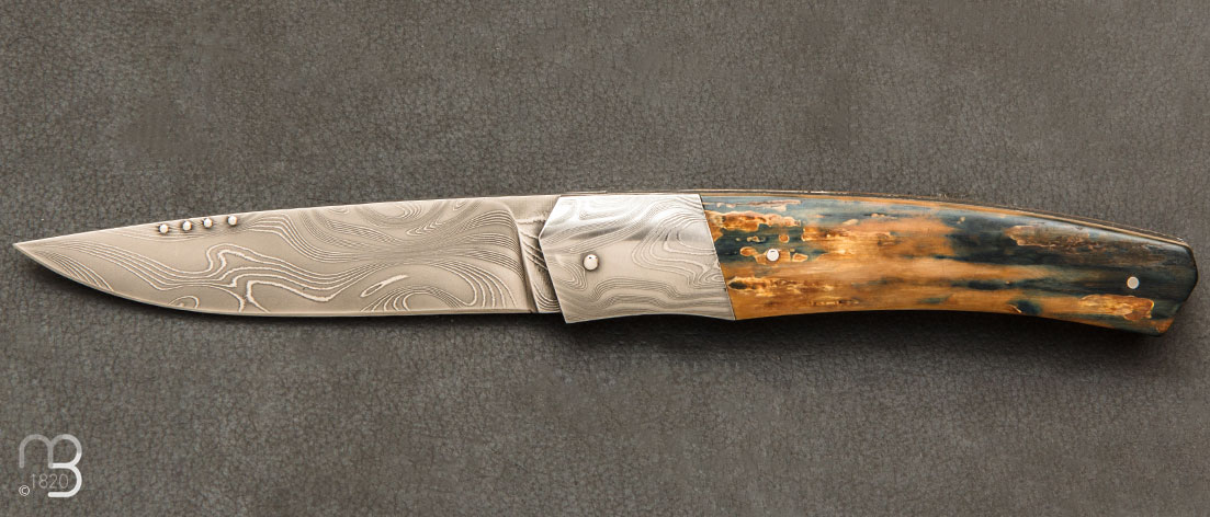 Couteau 1820 Berthier par Alain et Joris Chomilier - Lame damas de Chad Nichols