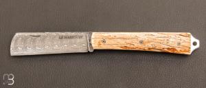  Couteau  "  Marsouin " custom de poche par Eric Albert - Crote de mammouth et damas