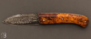 Couteau " Coriass " custom par Frdric Aug - Erable stabilis et lame damas de David Brnire