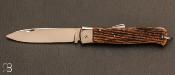 Couteau pliant Bargeon vintage à pompe arrière - 13 cm bois de cerf