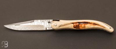 Couteau Laguiole "Le 15" ivoire de phacochre et lame damas par la coutellerie Dubesset
