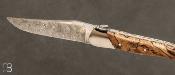Couteau de collection Laguiole "Ailes volantes" Damas et hêtre échauffé par Rozelier Fabien- Ty Coutelier