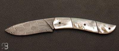 Couteau " Gyr " front flipper custom - Nacre et damas mosaque par Tim Bernard