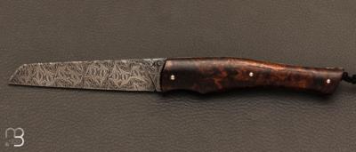 Couteau de collection manche en bois de fer et lame mosaque par Alain Conesa - Acier & Cuir