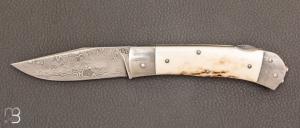  Couteau " custom " bois de cerf et damas par David Brenire