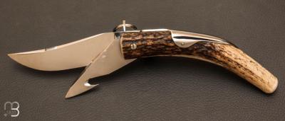 Couteau " Cornillon " 2 pices 14 cm Bois de cerf par J. Mongin