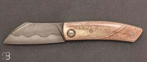  Couteau  "  Cran Forc " bois de renne et C130 de Benot Maguin
