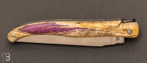 Couteau  "  Laguiole en Aubrac " 12 cm plein manche en loupe de peuplier violet