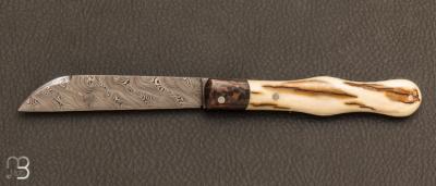 Couteau de collection modle Violon Ivoire de mammouth et damas par Maxime Rossignol - La Forge de Max
