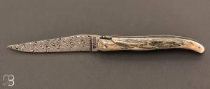 Couteau Laguiole en Aubrac 12 cm manche en ivoire de mammouth et lame en damas de Markus Balbach