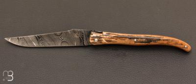 Couteau " Laguiole Authentique 13 cm" pice unique Damas et Mammouth par Rozelier Fabien- Ty Coutelier