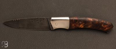 Couteau 1820 Berthier par Eric Depeyre - Damas et loupe de peuplier stabilisée
