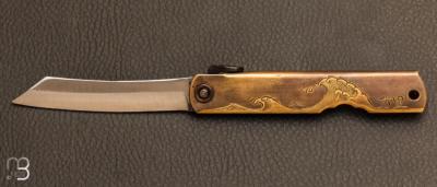 Couteau Japonais Higonokami laiton grav par Mali Irie "Vague"