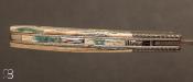 Couteau de poche 1515 pièce unique - Damas Vegas Forge - Ivoire de Mammouth bleu