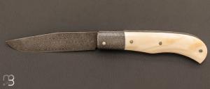 Couteau " Tony XL  " custom de Anthony Brochier - Damas multi-barreaux torsad et ivoire de phacochre