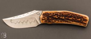 Couteau " custom " bois de cerf et acier Shirogami N2 par Guy Poggetti