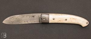 Couteau "  Cran forc  " damas et bois de cerf par Mickal Moing