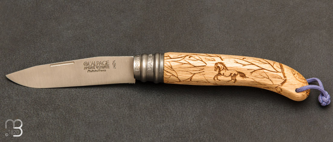 Couteau de poche Alpage Sauvage Htre gravure Camargue
