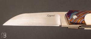 Couteau " Azimut " custom de Stéphane Sagric - Ivoire de Mammouth/ZircuTi et RWL-34