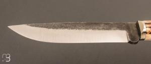 Couteau " Custom " en bois de cerf et lame en 100C6 par Laurent Gaillard