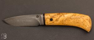 Couteau  "  droit  " artisanal  lame forge en acier damas et loupe de buis par Jean Paul Sire