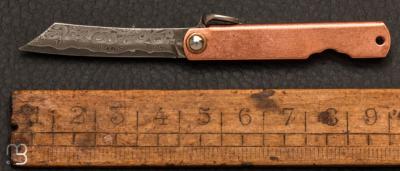 Mini couteau Higonokami Irogane - Manche bronze cuivr et lame damas