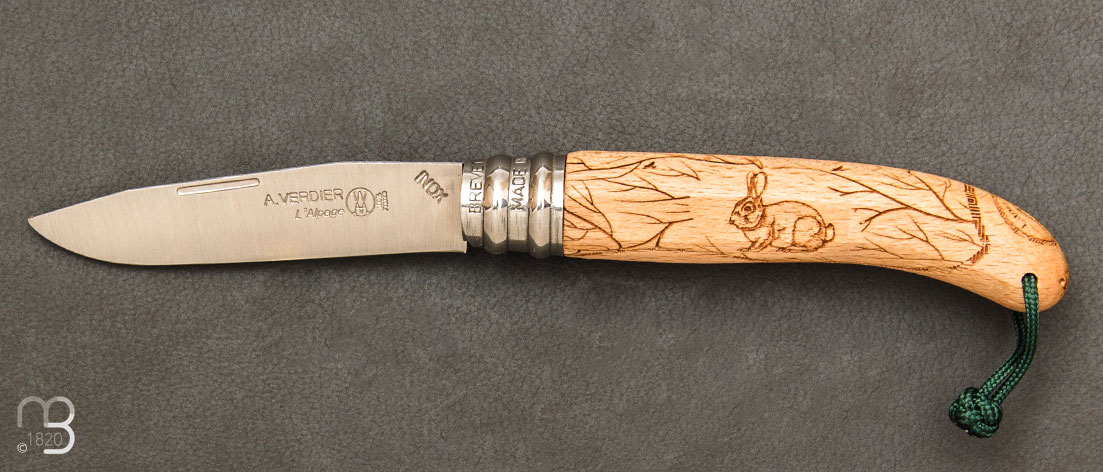 Couteau de poche Alpage Sauvage hêtre gravure Lapin