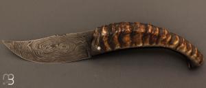  Couteau " Berger XL " pliant par Jos Viale - Lame Damas et corne de mouflon