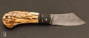 Couteau  "  Jackdaw  " pliant custom Mammouth et damas par Nicolas Weber