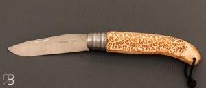 Couteau de poche Alpage Sauvage hêtre gravure Léopard