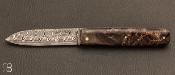 Couteau de poche "Canif" de collection loupe d'rable stabilis et damas