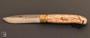   Couteau de poche José Da Cruz " Décalé collection " en bois de hêtre - Modèle "Sanglier"