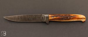 Couteau  "  Nicker  " droit par David Brenire - Bois de cerf et damas