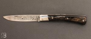 Couteau " custom " par Erwan Pincemin - Crote de Buffle et Damas de Achim Wirtz
