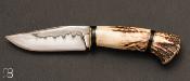 Couteau droit bois de cerf et acier C105 par Grgory Picard