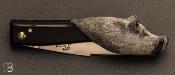 Couteau le grand Capucin corne noire sculpture "Sanglier" par Cognet