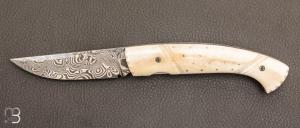Couteau  " 1515 Inuit clout " os de renne et Damasteel par Manu Laplace - Atelier 1515